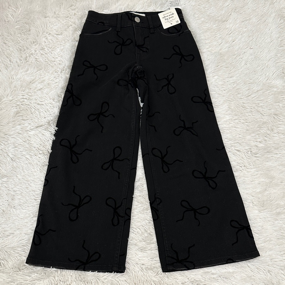 ❤️ NWT Abercrombie Kids Ultra Wide Leg Bow Print Jeans